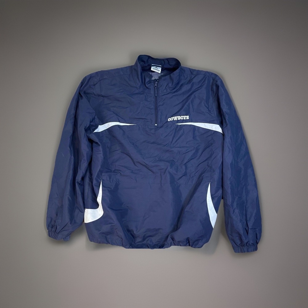 VTG Dallas Cowboys 1/4 Zip Windbreaker Jacket Mens Large Navy
